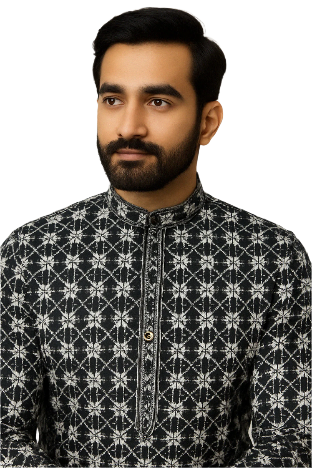 Black & White Geometric Patterned Kurta with White Pajama
