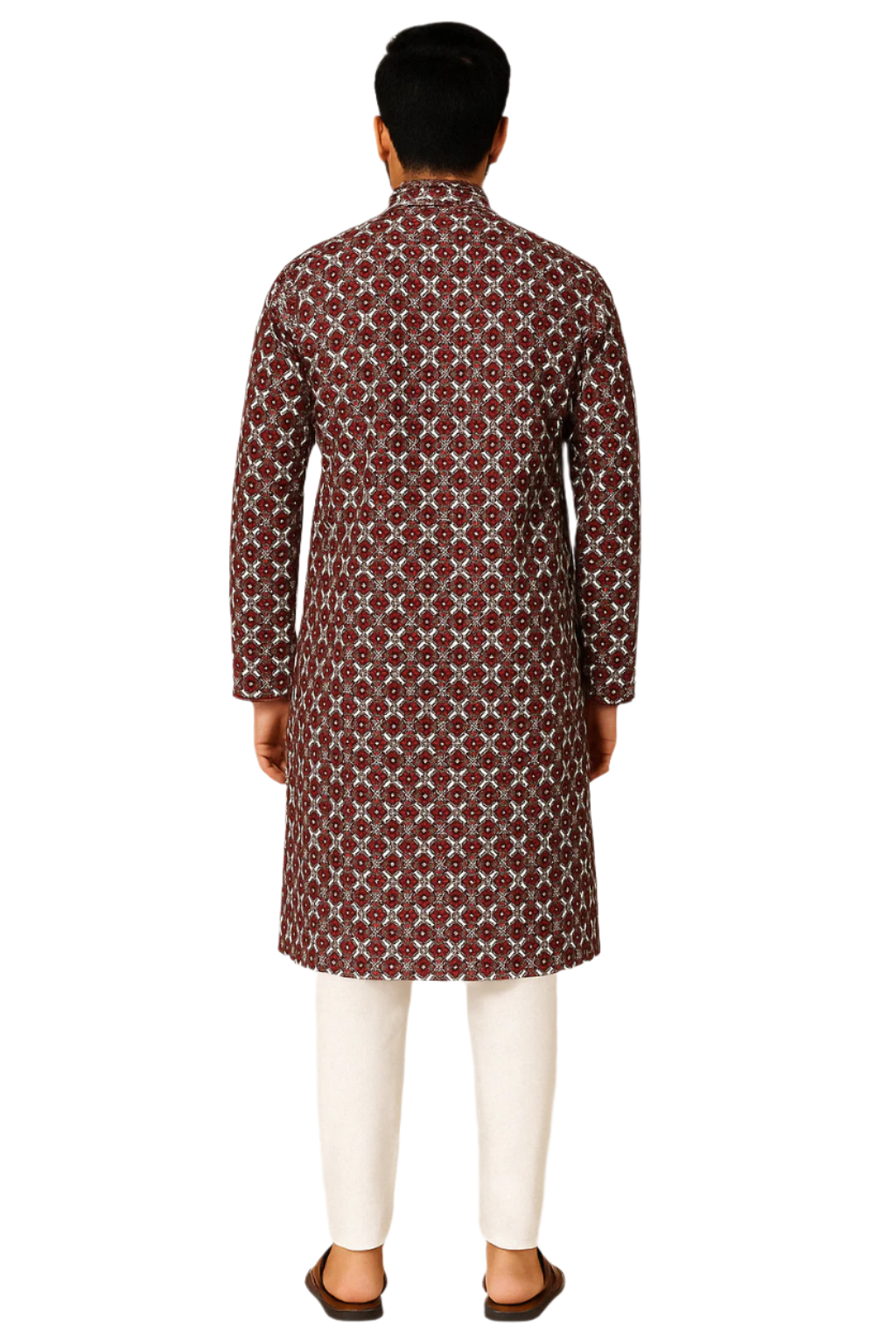 Maroon Kurta with Light Blue Thread Embroidery & White Pajama