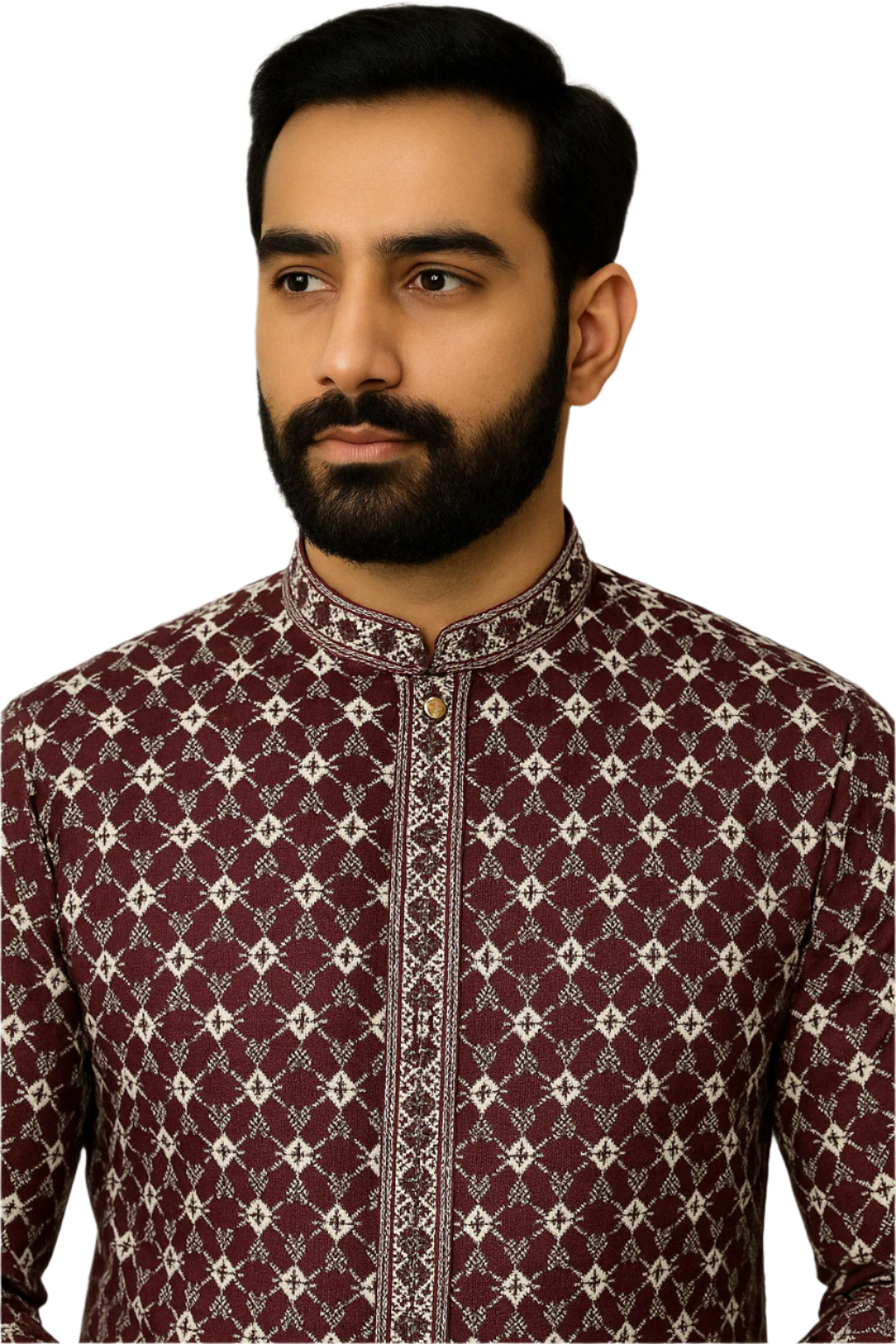 Maroon Kurta with Light Blue Thread Embroidery & White Pajama