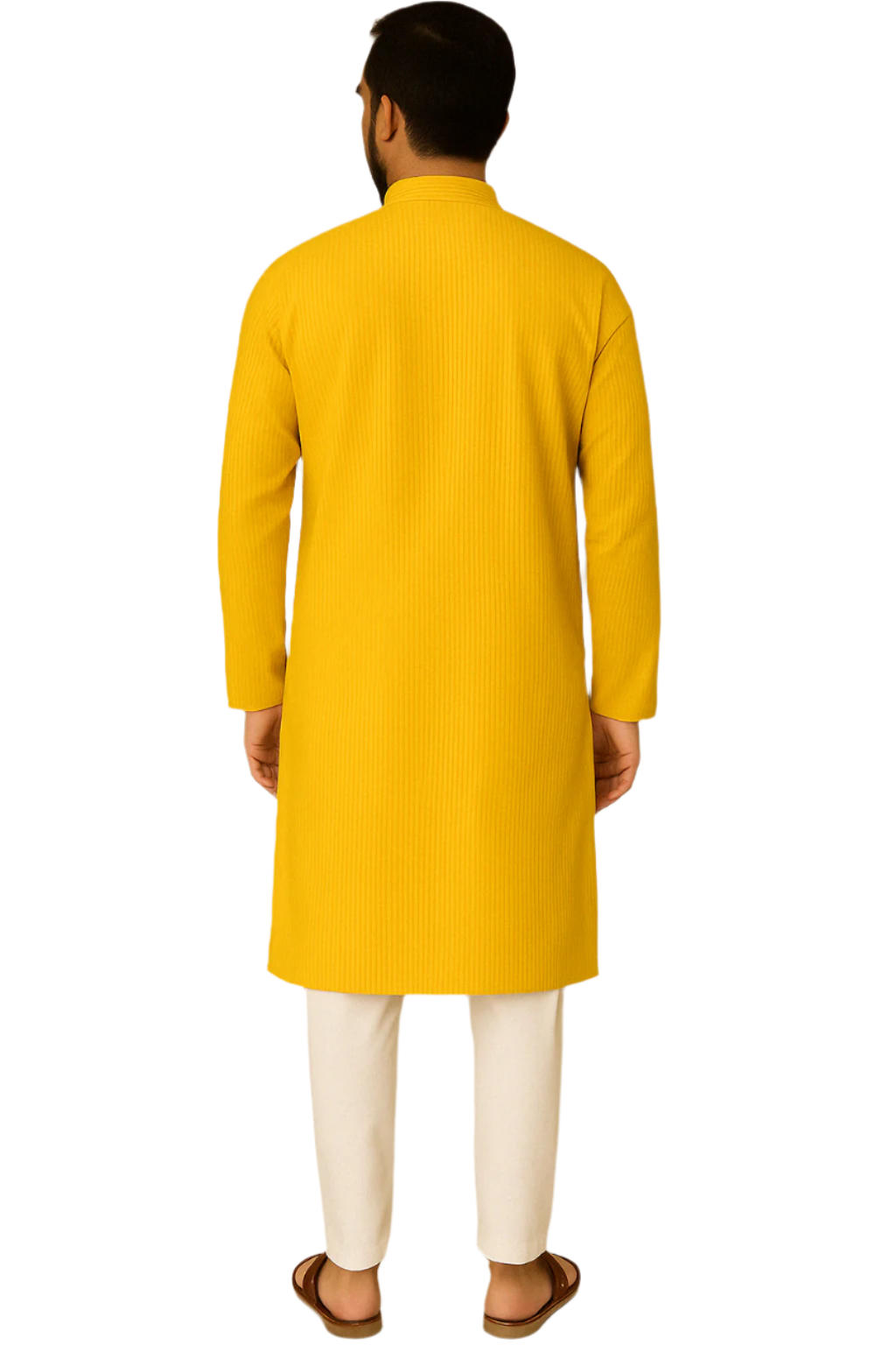 Mustard Yellow Striped Kurta with White Pajama