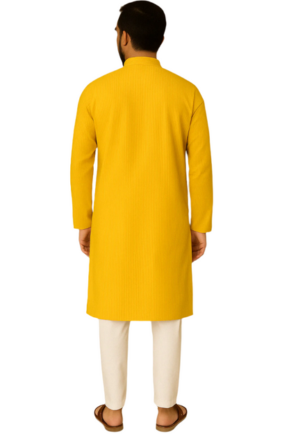 Mustard Yellow Striped Kurta with White Pajama