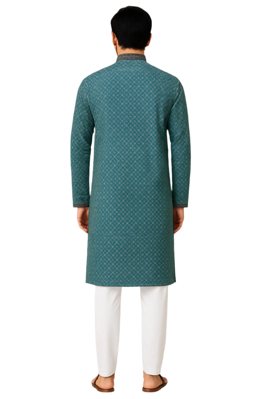 Teal Elegance: Printed Kurta with Contrast Accents and Churidar