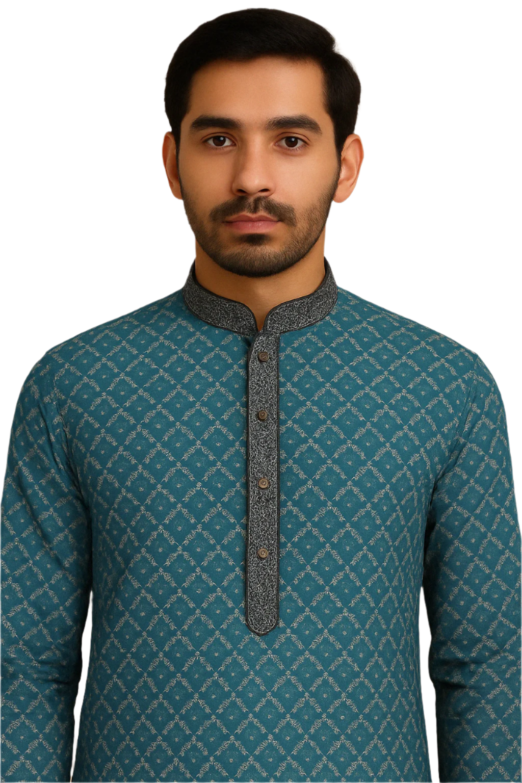 Teal Elegance: Printed Kurta with Contrast Accents and Churidar