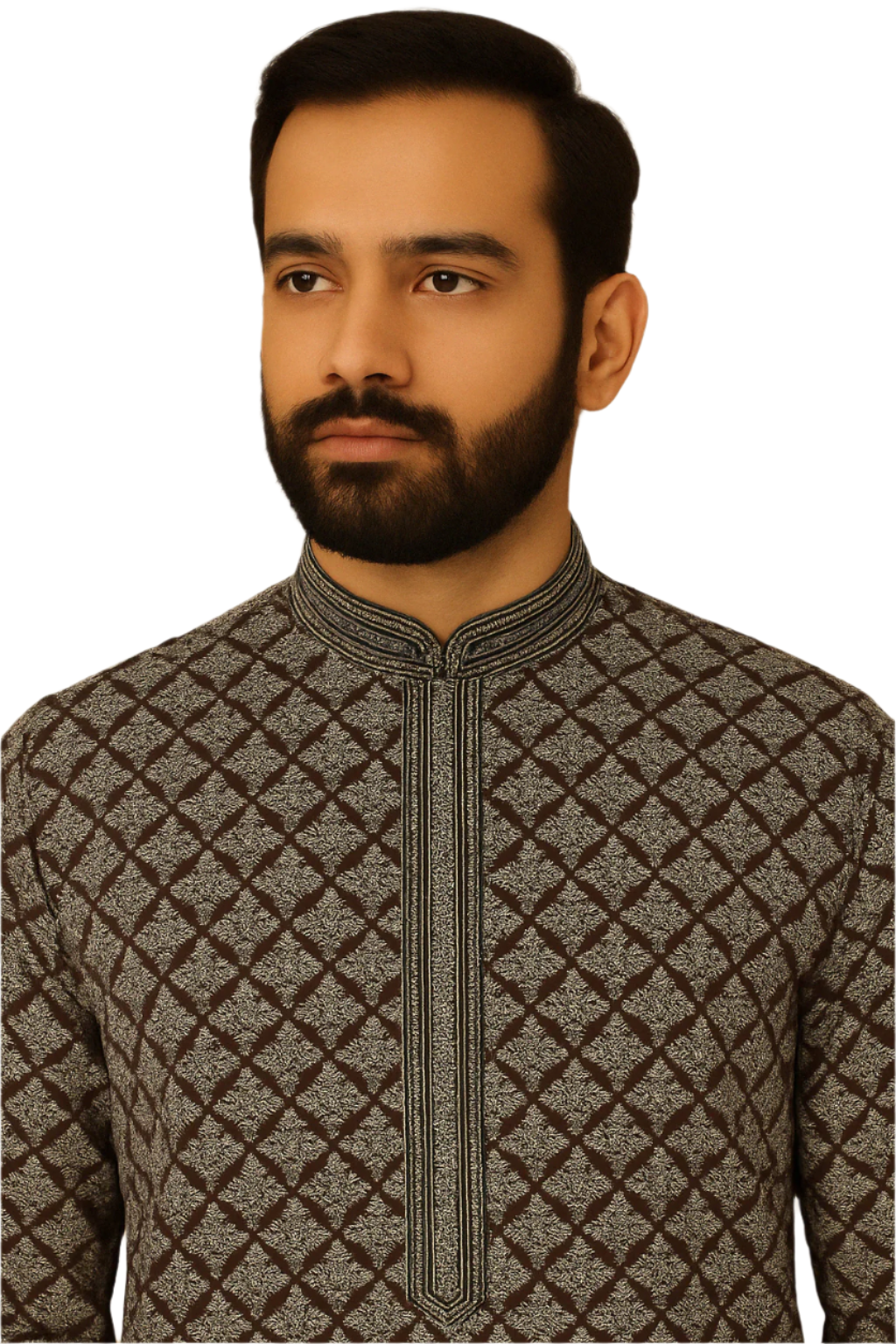 Black and Maroon Geometric Print Kurta with White Churidar