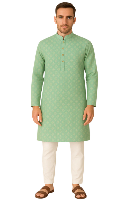 Mint Green Printed Knee-Length Kurta