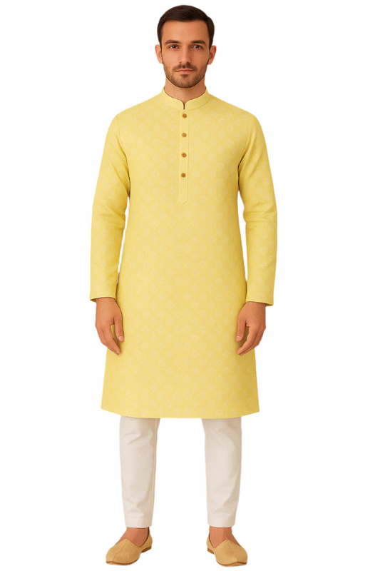 Bright Yellow Printed Festive Kurta