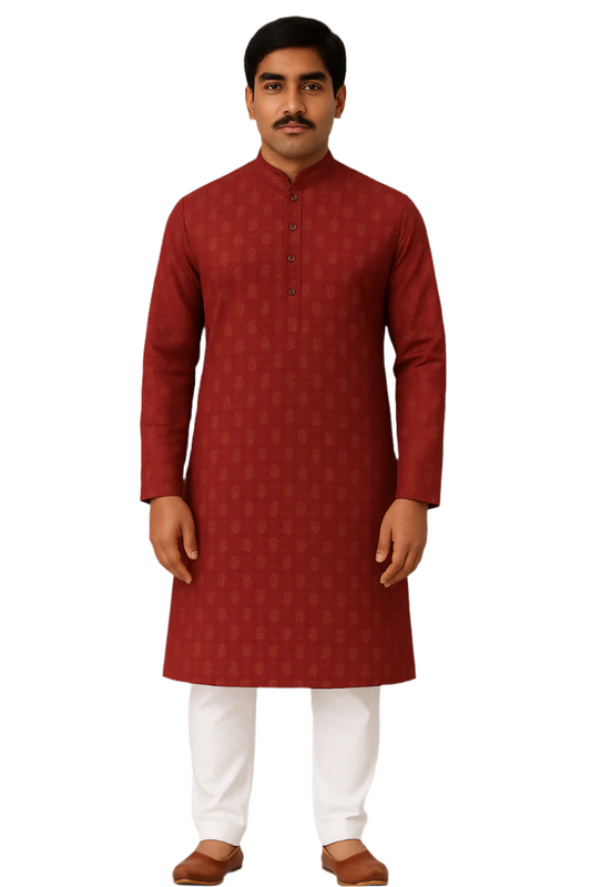 Rust Red Printed Traditional Kurta