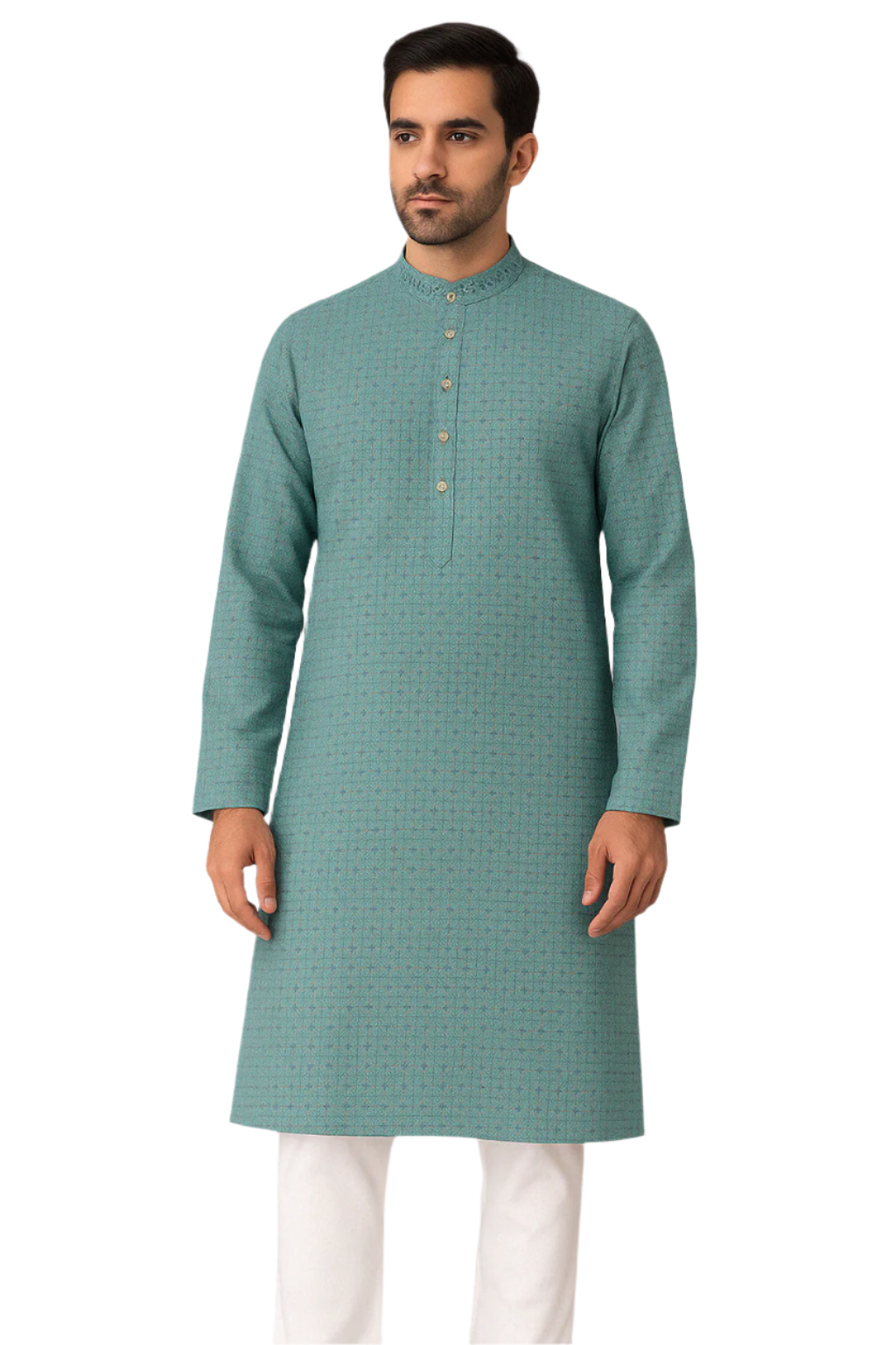 Sea Green Jacquard Kurta with White Pajama
