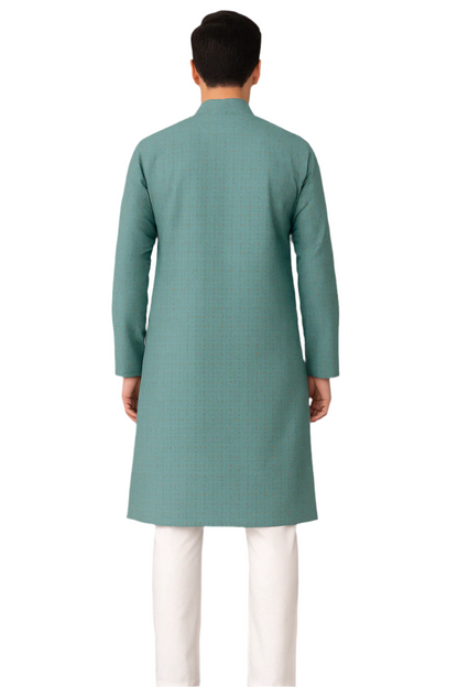 Sea Green Jacquard Kurta with White Pajama