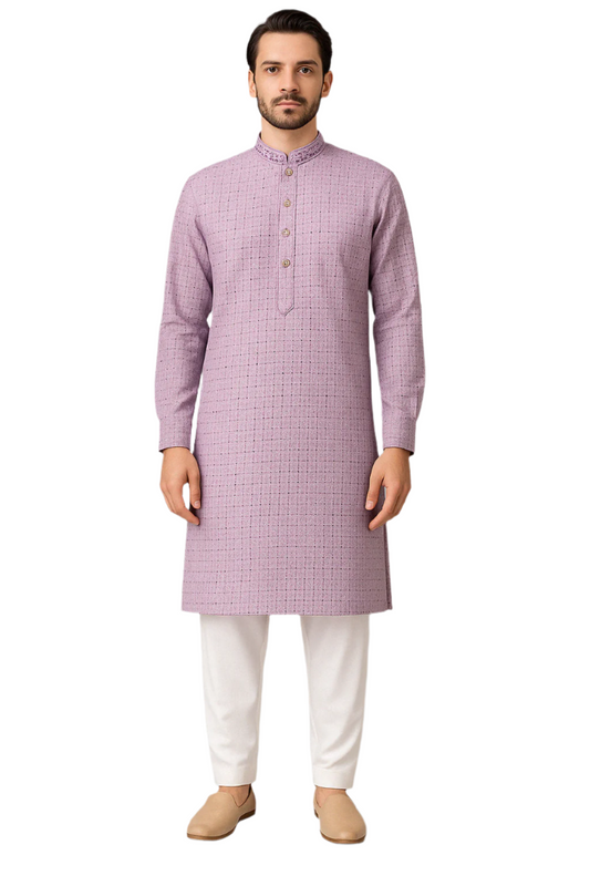 Lavender Jacquard Kurta with White Pajama