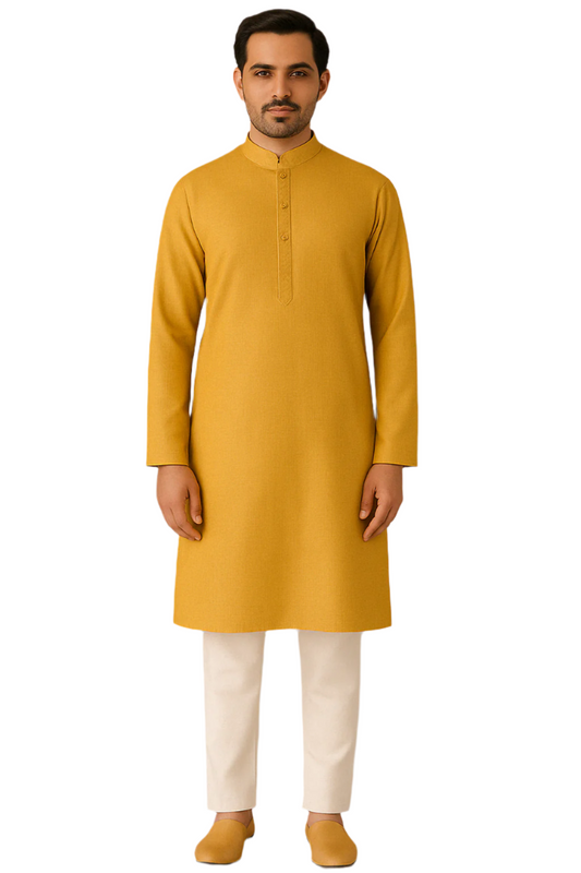 Classic Mustard Plain Kurta with White Pajama