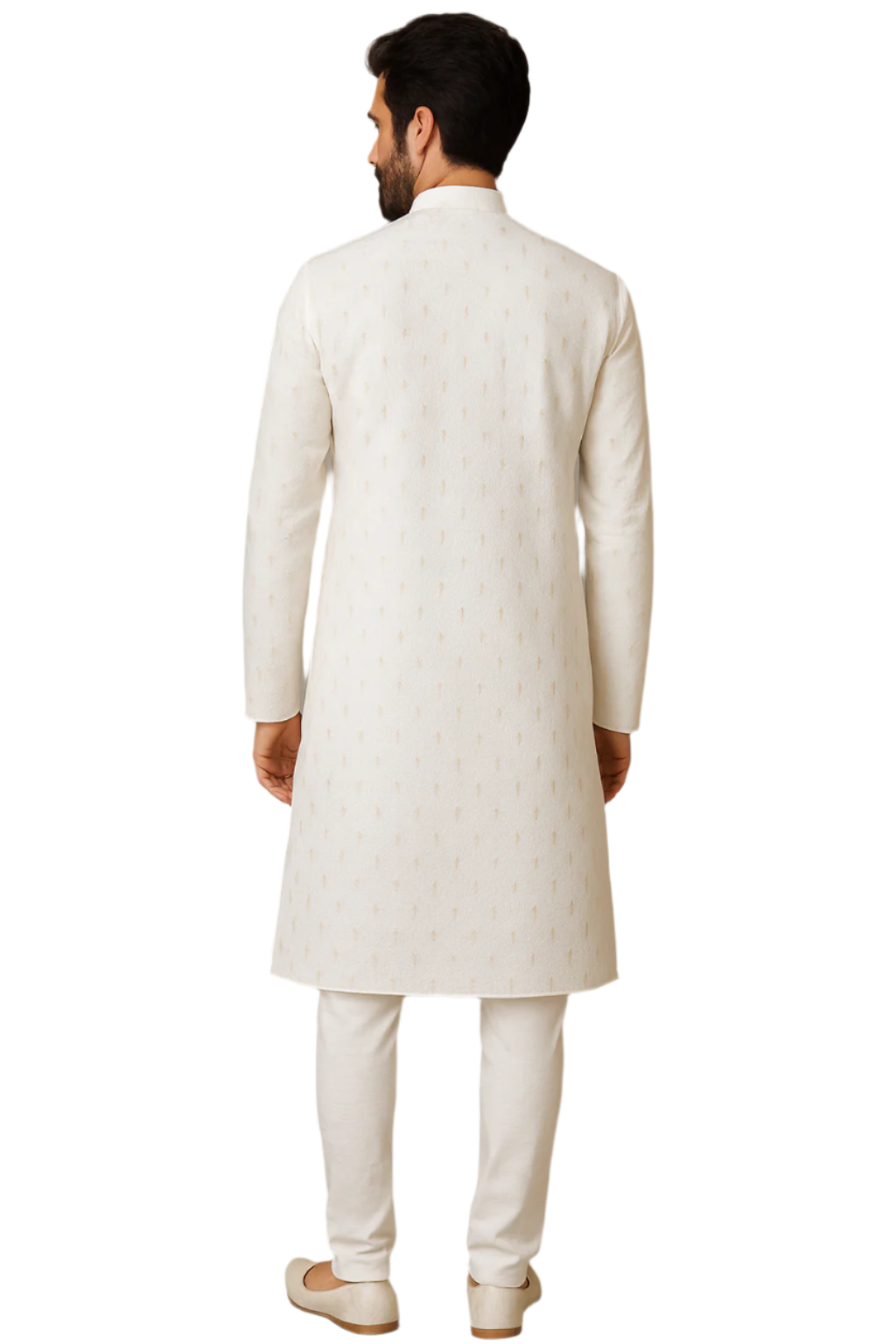 Ivory Textured Kurta Set with Golden Detailing – Elegant Ethnic Wear for Men