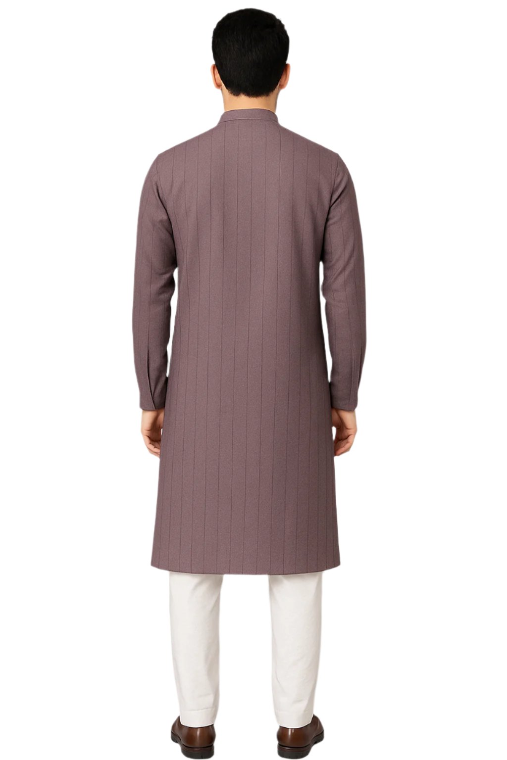 Mauve Textured Knee-Length Kurta with White Pajama