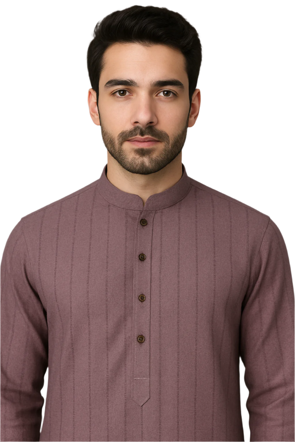 Mauve Textured Knee-Length Kurta with White Pajama