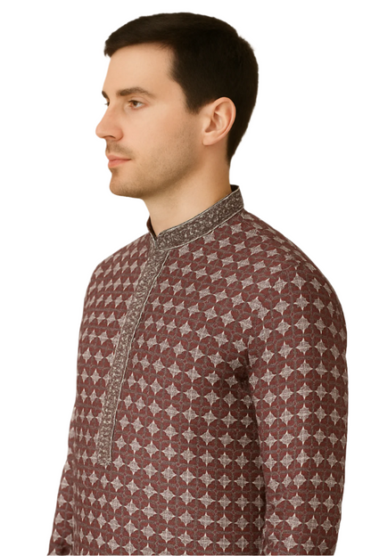 Maroon Diamond Print Kurta with White Churidar