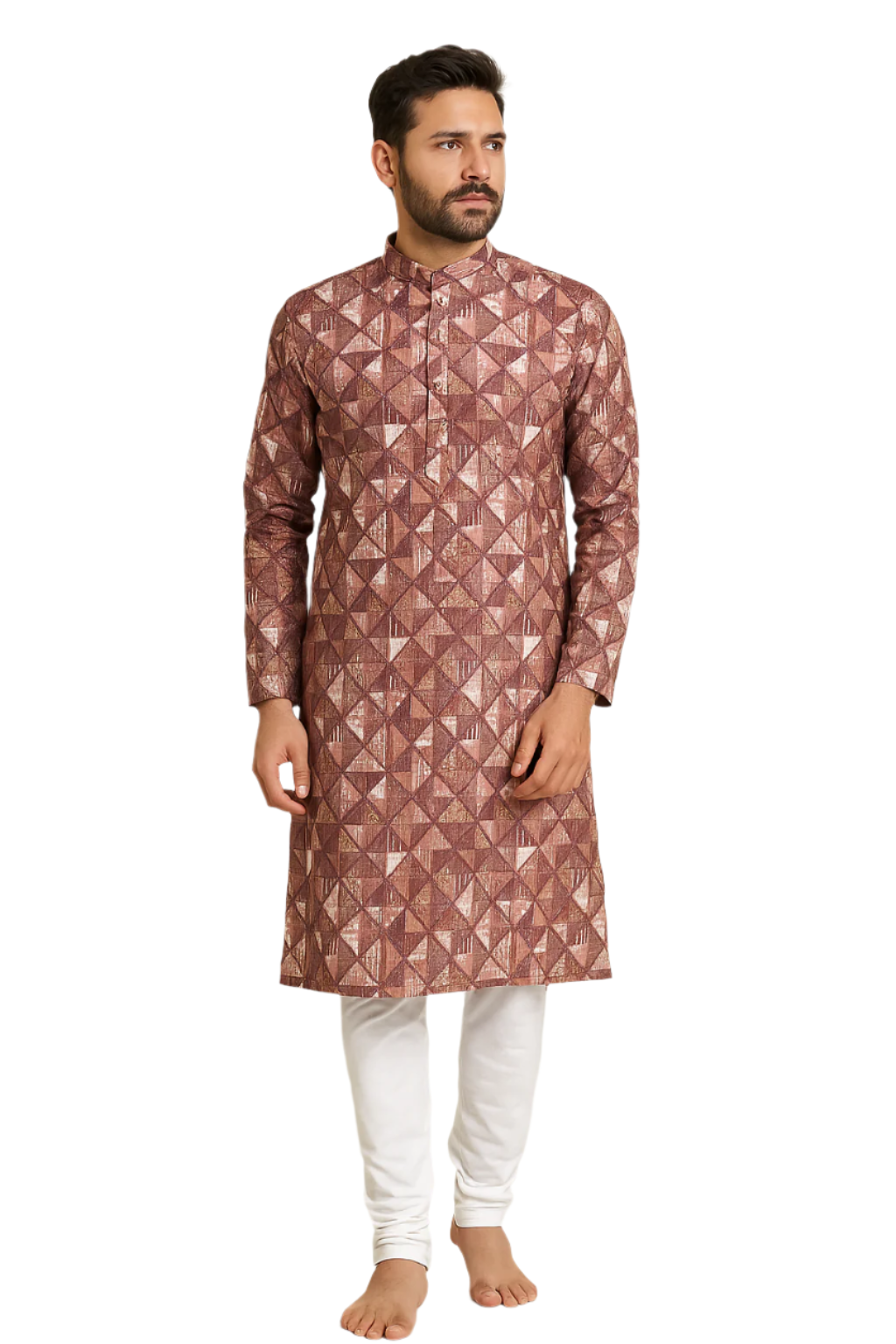 Maroon Textured Geometric Print Kurta Pajama Set
