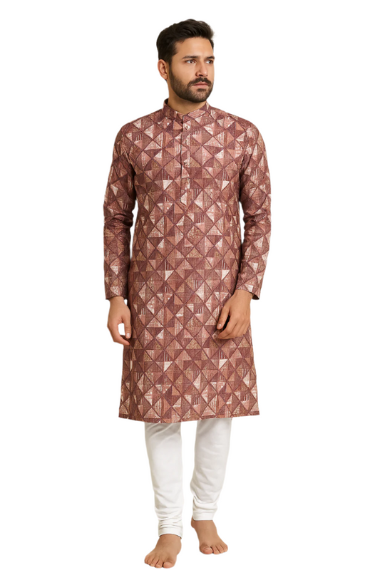 Maroon Textured Geometric Print Kurta Pajama Set