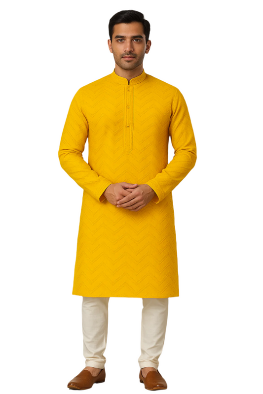 Mustard Yellow Textured Kurta Set