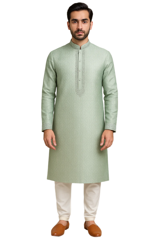 Pastel Green Jacquard Kurta Set