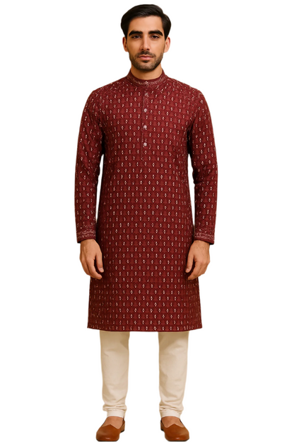 Maroon Printed Festive Kurta Set