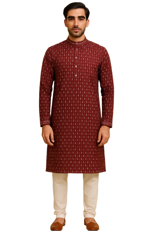 Maroon Printed Festive Kurta Set