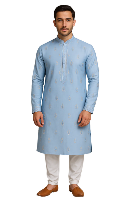 Sky Blue Embroidered Kurta Set