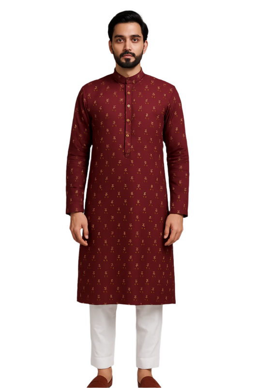Maroon Kurta with Subtle Golden Motif Work
