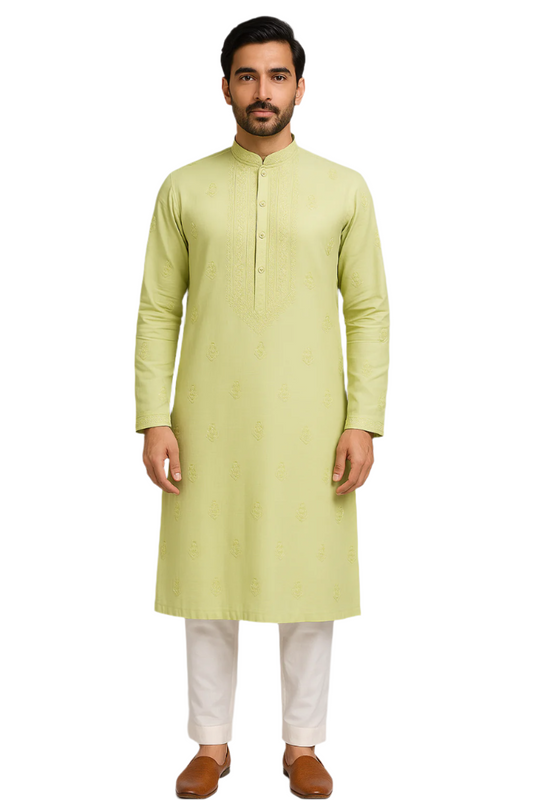 Light Lime Green Embroidered Kurta Set
