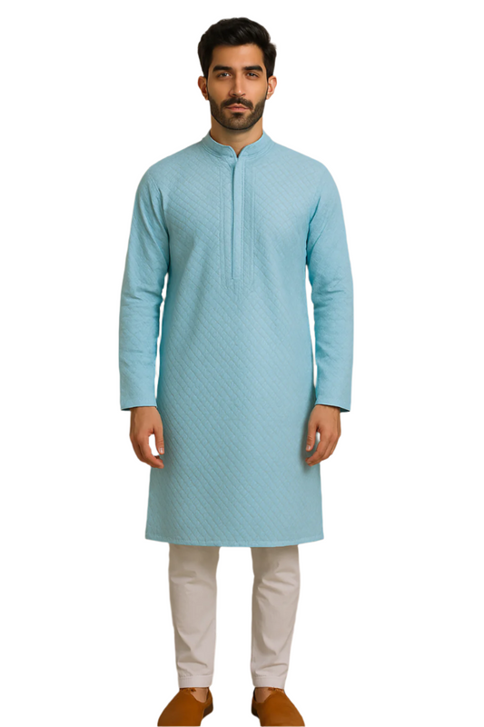 Aqua Blue Textured Kurta Set