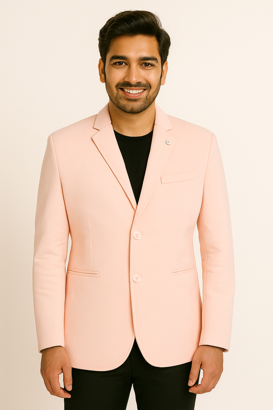 Knit Denim Pink Men Blazer
