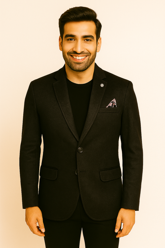 Knit Denim Blazer Black Men Blazer