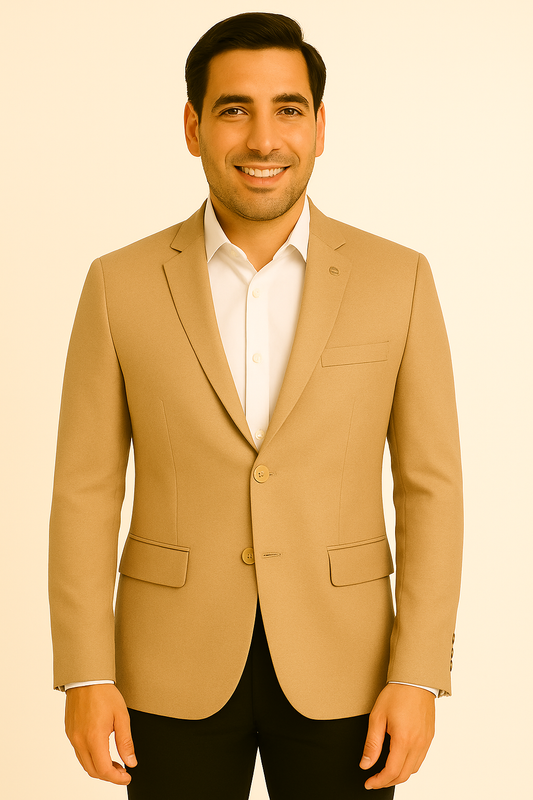 Knit Blazer Dark Beige For Men Pattern Lycra Fabric