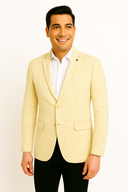 Knit Blazer Beige For Men Pattern Lycra Fabric
