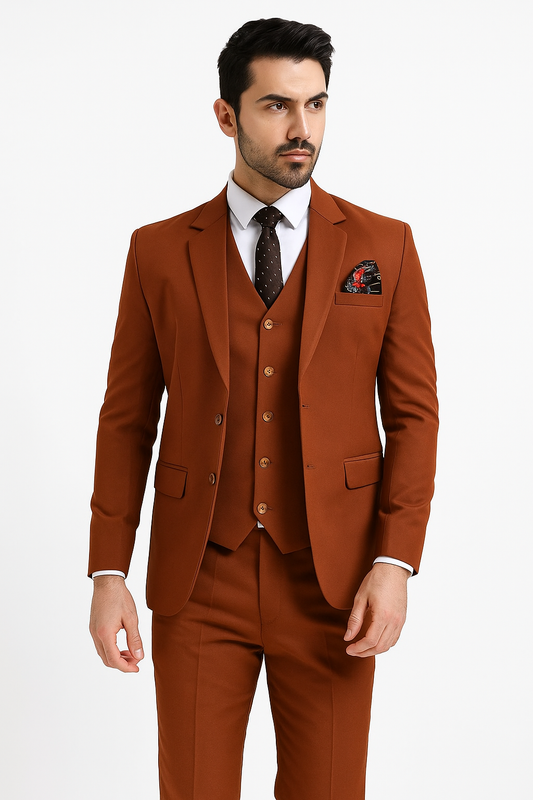 Party Wear Three Piece Suit Bronze For Men