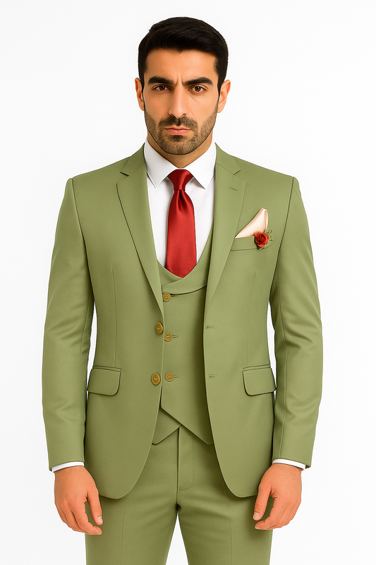 Party Wear Three Piece Suit Parrot Green For Men