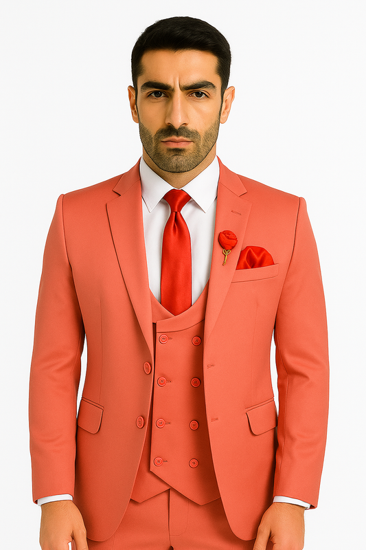 Party Wear Three Piece Suit Pink For Men