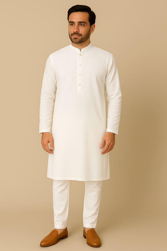 Classic Plain White Kurta Pajama Set for Men