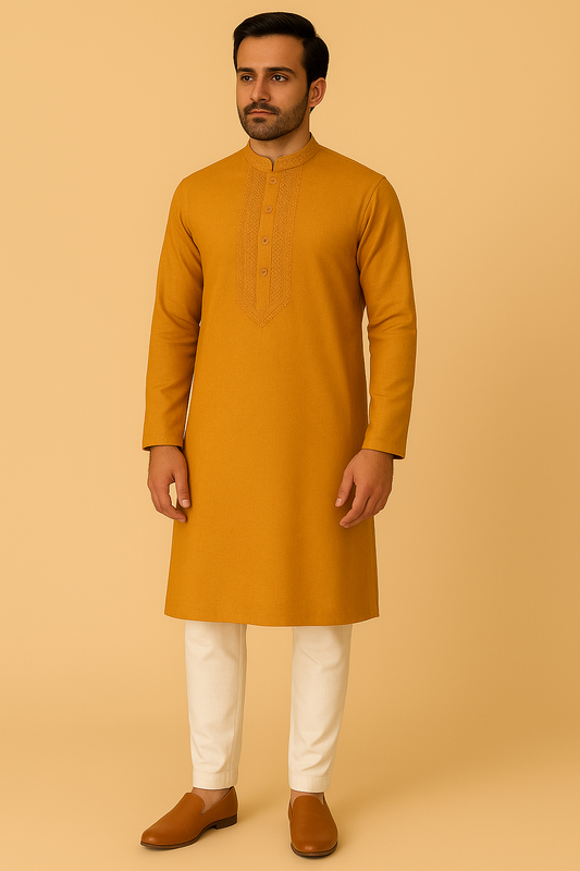 Plain Mustard Yellow Kurta Pajama for Men
