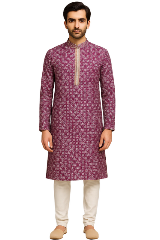 Elegant Purple Jacquard Kurta