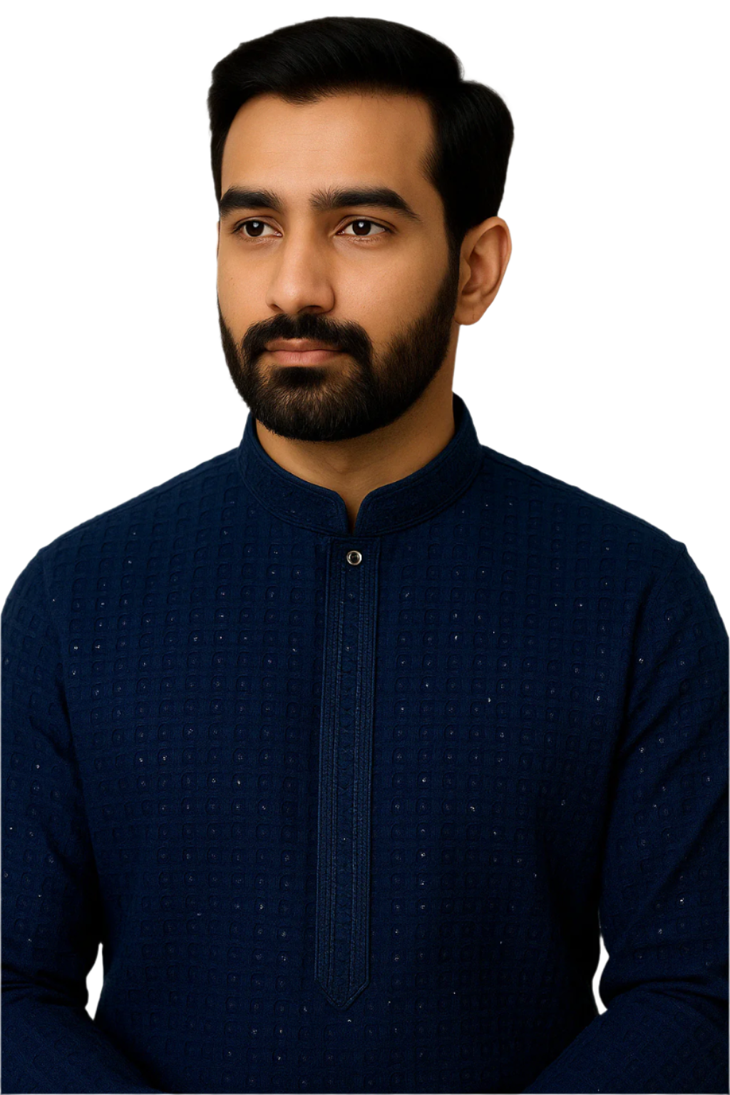 Royal Blue Textured Kurta with White Pajama