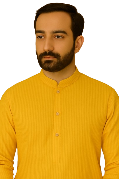 Mustard Yellow Striped Kurta with White Pajama