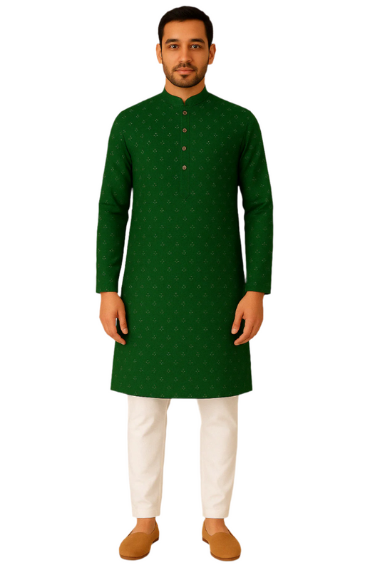 Emerald Green Kurta with Subtle Motif Print