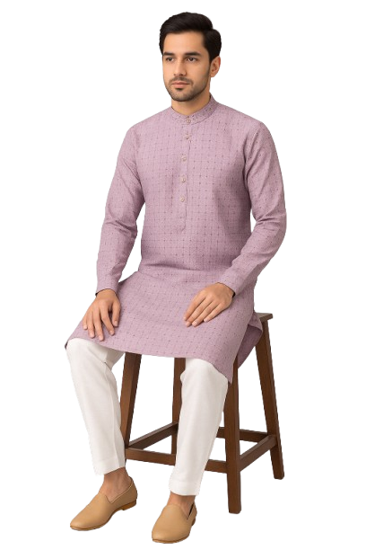 Lavender Jacquard Kurta with White Pajama