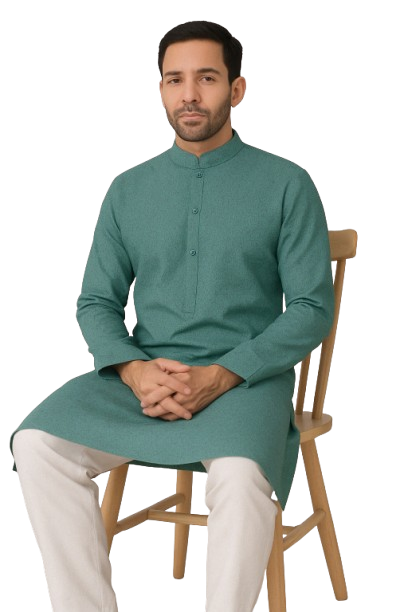 Sea Green Jacquard Kurta with White Pajama