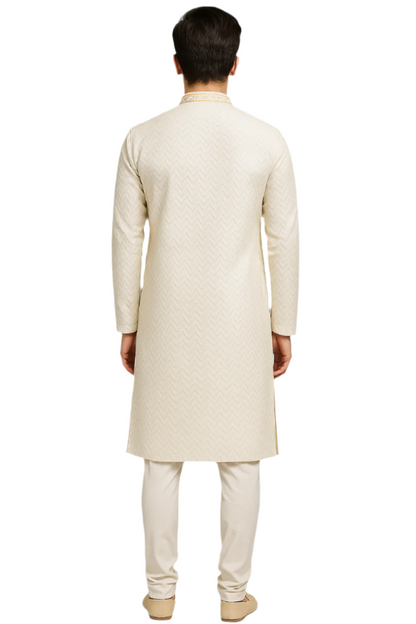 Ivory Textured Kurta Pajama Set