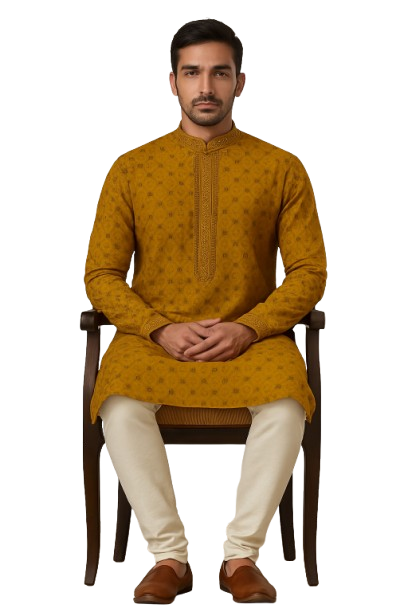 Mustard  Yellow Mirror Work Kurta Set