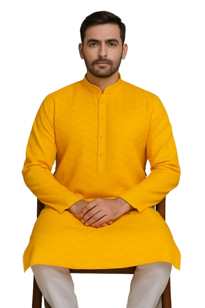 Mustard Yellow Textured Kurta Set