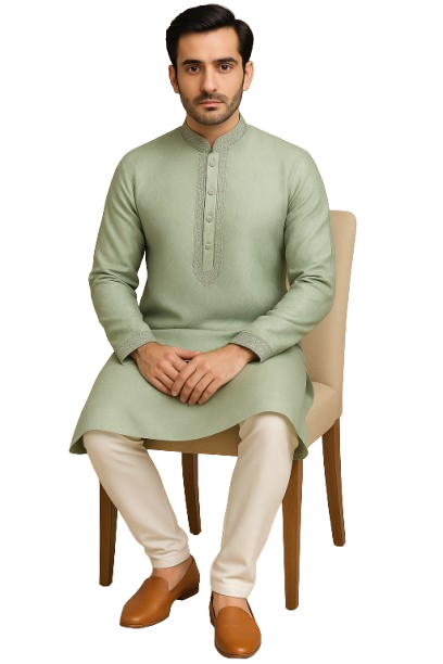 Pastel Green Jacquard Kurta Set
