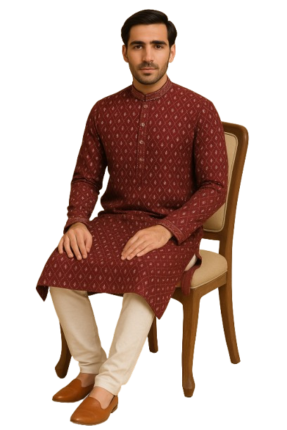 Maroon Printed Festive Kurta Set