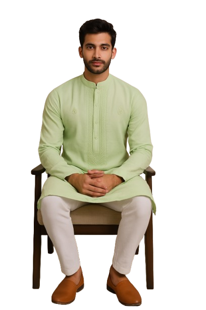 Light Lime Green Embroidered Kurta Set
